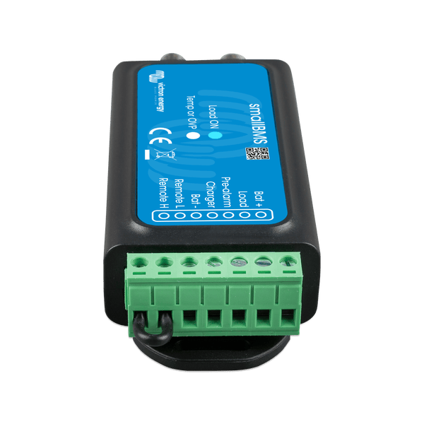 Front view of the Victron smallBMS variant with green connector terminals