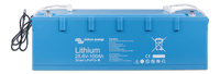 Perspective view of the Victron Smart LiFePO4 25.6V 100Ah battery showing the long form factor and blue casing