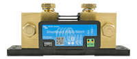 Front view of the Victron SmartShunt 2000A electronics module and terminal bolts on a black base