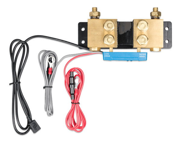 Top view of Victron 2000A battery monitor shunt with four M10 brass connection points