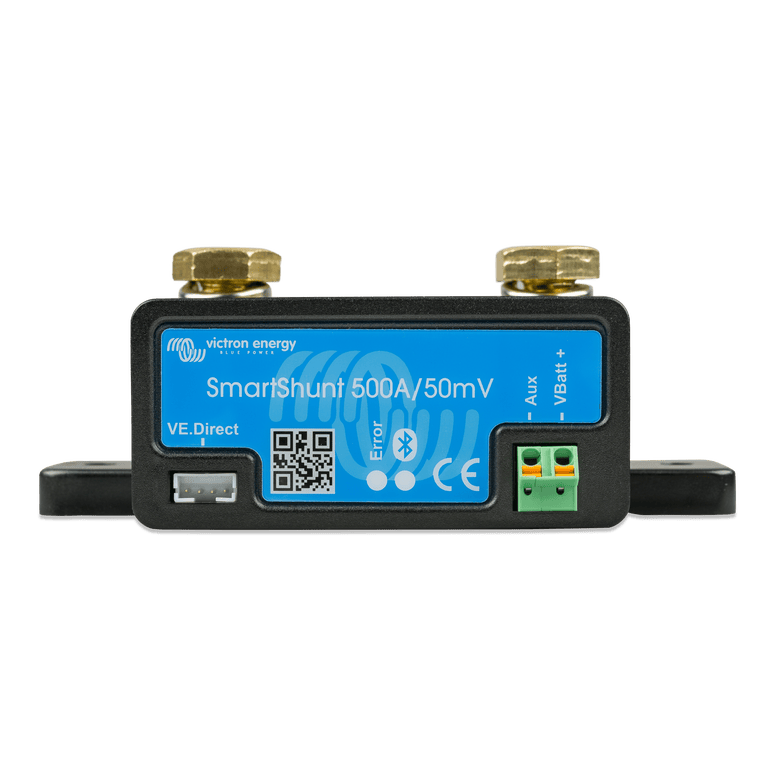 Front view of Victron SmartShunt showing interface ports and labels