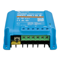 Low angle front view of the SmartSolar controller showing internal components and wiring ports