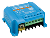 Side perspective of the blue MPPT 100/15 controller highlighting the status LED indicators
