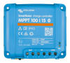 Top-down view of a blue Victron SmartSolar MPPT 100/15 Bluetooth charge controller