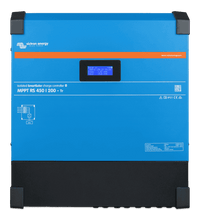 Front view of the Victron SmartSolar MPPT RS 450/200 solar charge controller with integrated LCD screen