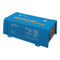 Angle view of blue Victron Sun Inverter 12/250 with IEC output and integrated PWM solar controller