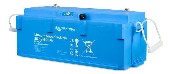 Opposite angle view of the Victron 25.6V battery highlighting terminal placement