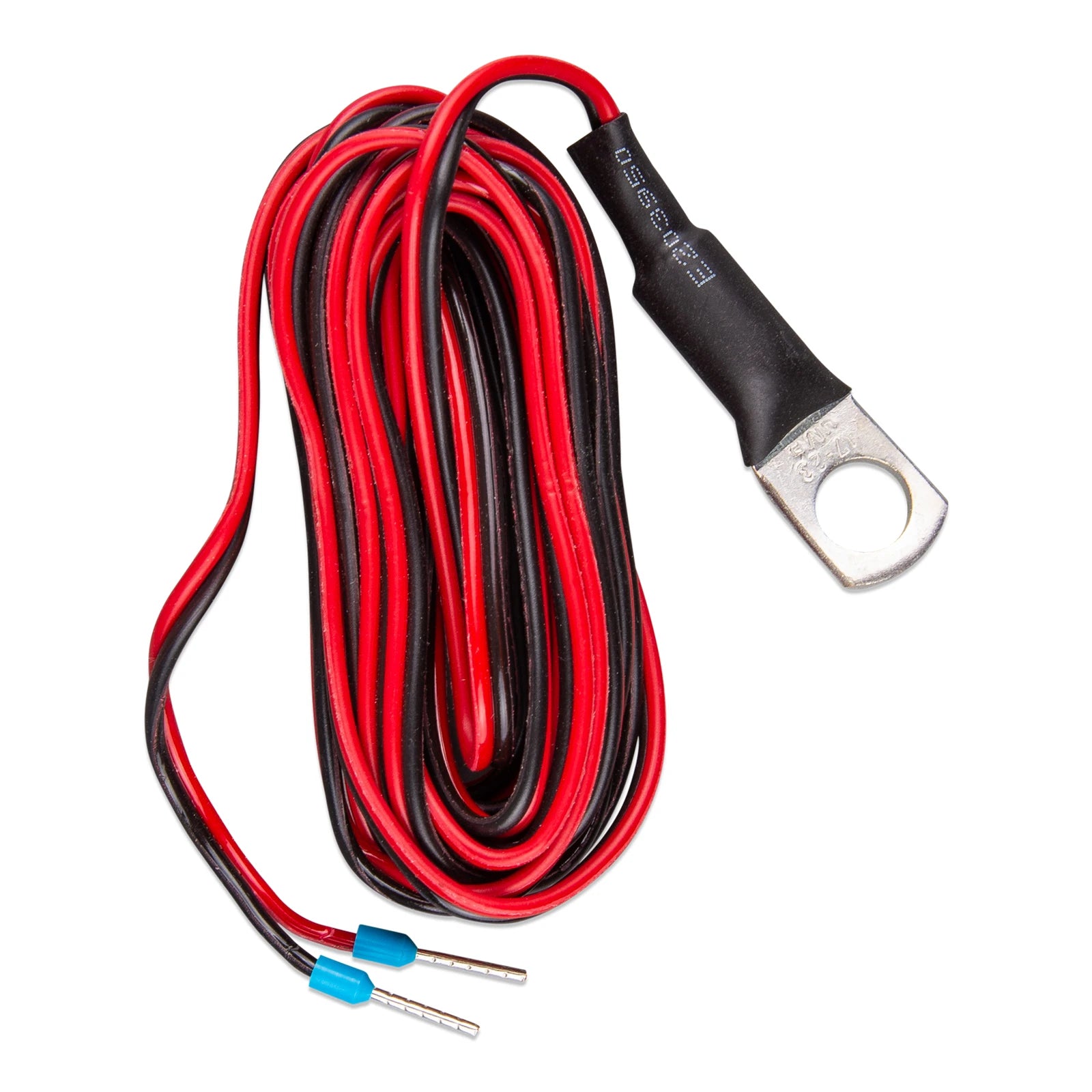 Victron temperature sensor with red and black cable, terminal lug, and ferrule pin connectors