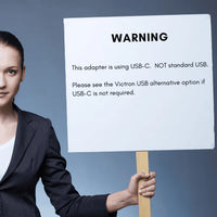 Warning notice stating this adapter uses USB-C and is not compatible with standard USB-A ports
