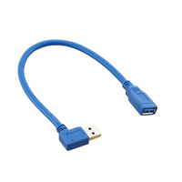 Blue USB 3.0 extension cable featuring a right-angle male plug and standard female socket