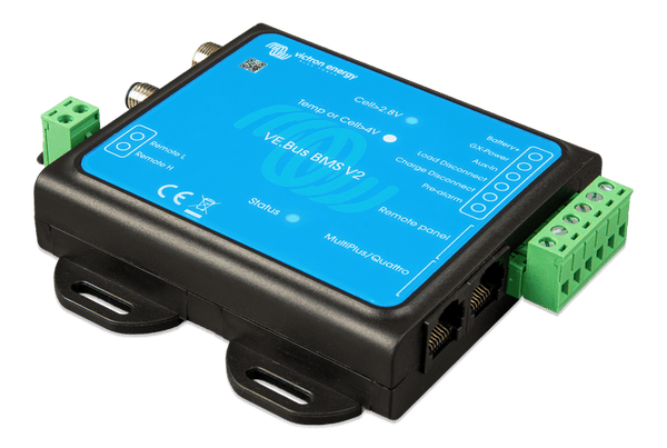 Rear perspective view of the BMS V2 highlighting RJ45 ports and removable terminal blocks