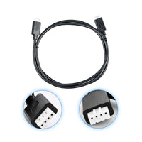 Close up of Coiled 0.9m black VE.Direct cable with 4-pin white connectors