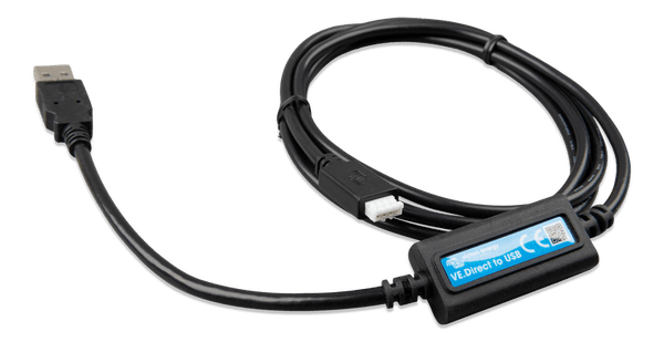 Perspective view of Victron VE.Direct to USB interface cable showing connector profiles Vic-ASS030530010