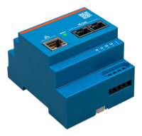 Left side perspective view of three-phase energy meter with terminal markings