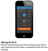 Victron VRM app interface on a smartphone showing real-time home energy storage data