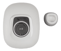 White EV charging station front cover with black socket cover and separate wall-mount holster