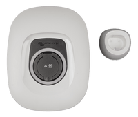 White EV charging station front cover with black socket cover and separate wall-mount holster