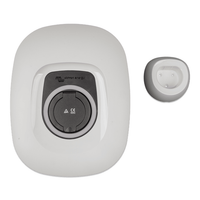 White EV charging station front cover with black socket cover and separate wall-mount holster