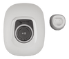 White EV charging station front cover with black socket cover and separate wall-mount holster