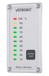 Vertical Votronic black water tank level display featuring 10 LED indicator segments from 10 to 100 percent