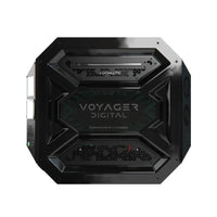 Front-on view of the black powder-coated Voyager Digital power system housing with integrated LED light bar
