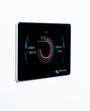 Profile view of wall mounted Victron GX Touch 50 display with dark interface theme
