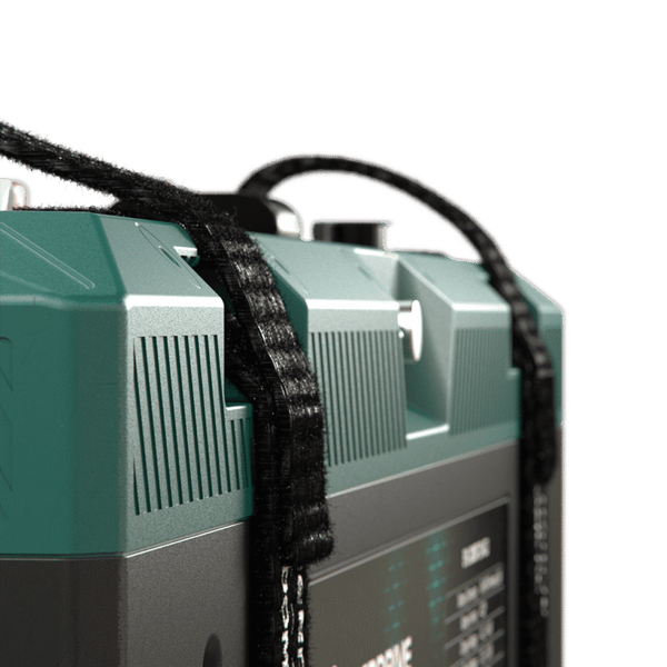 Close-up of the heavy-duty waterproof battery housing texture