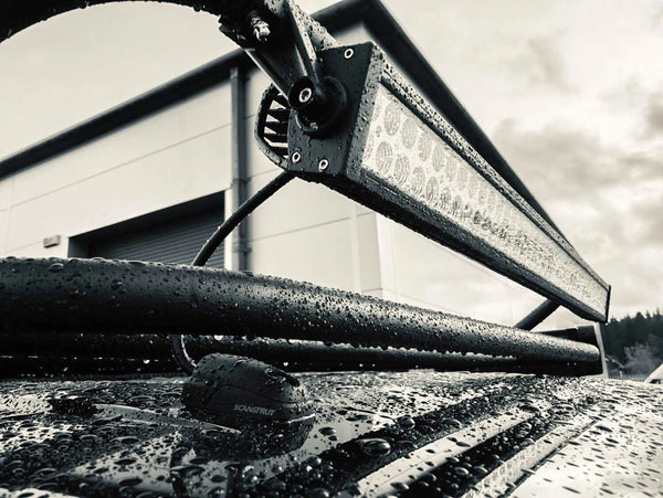 Water droplets on a Scanstrut horizontal cable seal demonstrating IPX6 and IPX7 rating