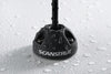 Water droplets on a black Scanstrut cable seal demonstrating its waterproof rating