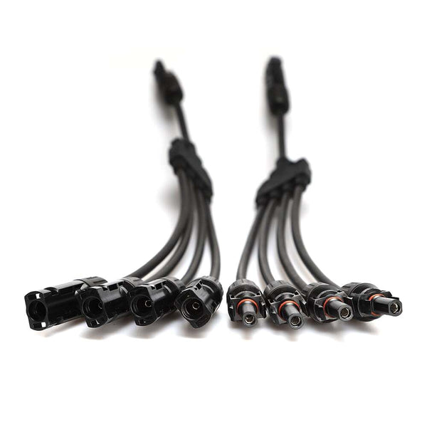 Close-up of solar connector terminals showing red O-rings and snap-in locking tabs