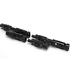 Horizontal view of solar branch connectors displaying locking tabs and red waterproofing seals