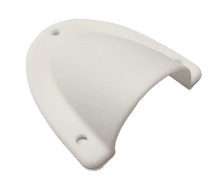 White clamshell cable entry cover with three mounting holes