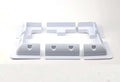 Complete 6-piece white ABS solar panel mounting bracket kit containing four corner mounts and two side mounts