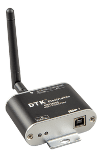 Angled view of the black Zigbee to USB converter showing side and front profiles