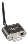 Angled view of the black Zigbee to USB converter showing side and front profiles