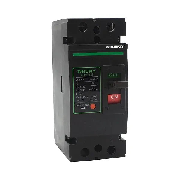 Isolated view of the ZJBeny BDM-125 2-pole 125A DC circuit breaker unit with toggle switch
