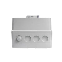 Base of the ZJBeny enclosure showing four pre-moulded cable entry knockouts for the BDM-125 breaker