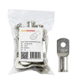 Pack of ten Exotronic 95mm squared tinned copper lugs with M8 stud holes in a clear bag with label