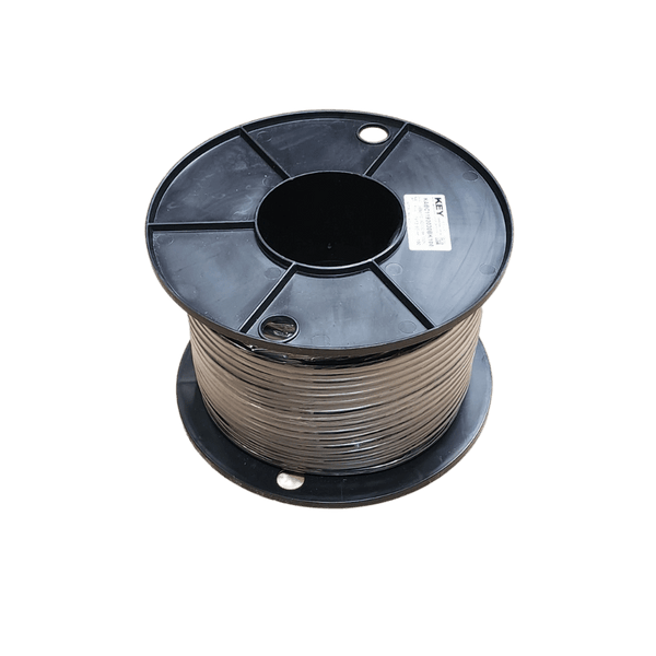 100m roll of 6B&S black single core automotive cable on a black plastic reel