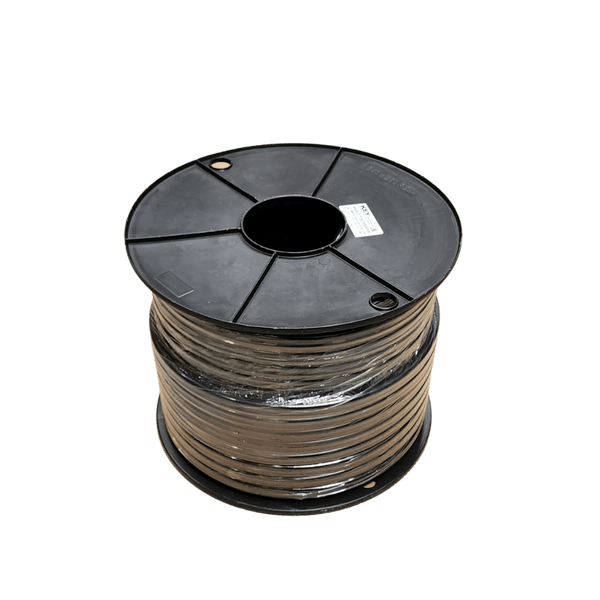 100m roll of 8B&S 7.9mm² twin core automotive cable wound on a black plastic reel