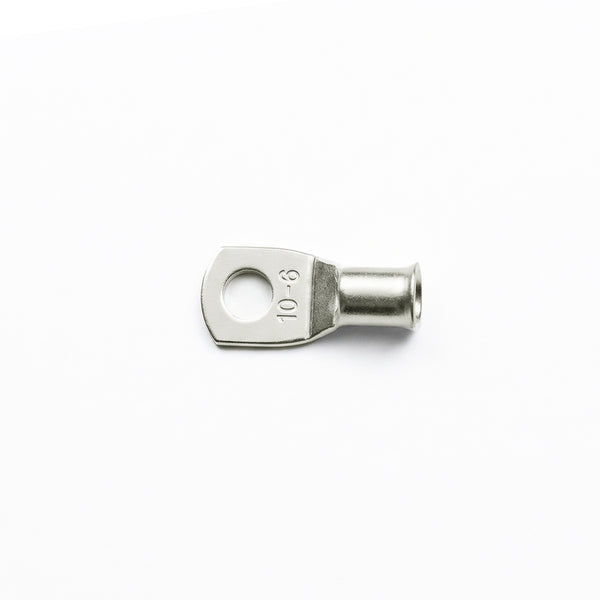 Single 10mm² tinned copper lug with bellmouth entry and M6 stud hole