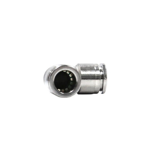 End view looking into the 10mm tube connection port of the stainless steel elbow