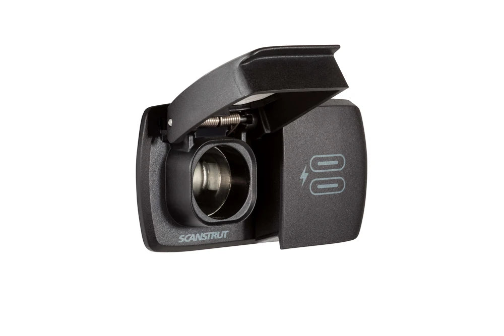 Flip Pro Multi with 12V socket cover open and USB-C cover closed
