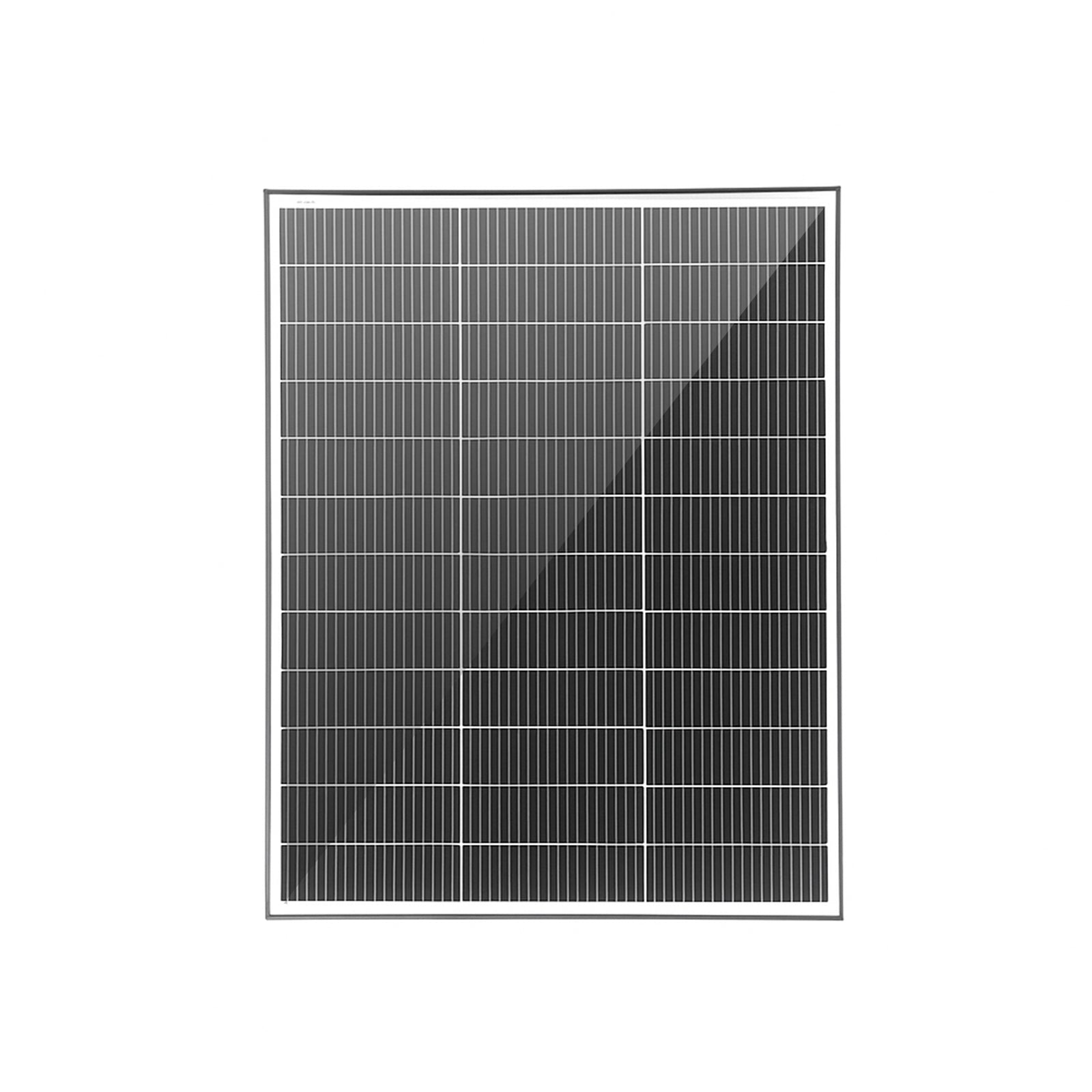 Front view of 130W fixed solar panel with black anodized aluminium frame