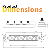 Technical dimensional drawing of 150A busbar showing length and mounting points
