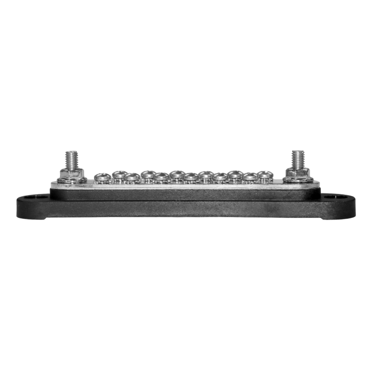 Side profile of busbar showing stud height relative to base and screws