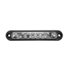 Top view of black busbar with tin-plated copper bus, twelve screws and two terminal studs