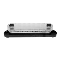 Angled view of 150A busbar with clear safety cover clipped in place
