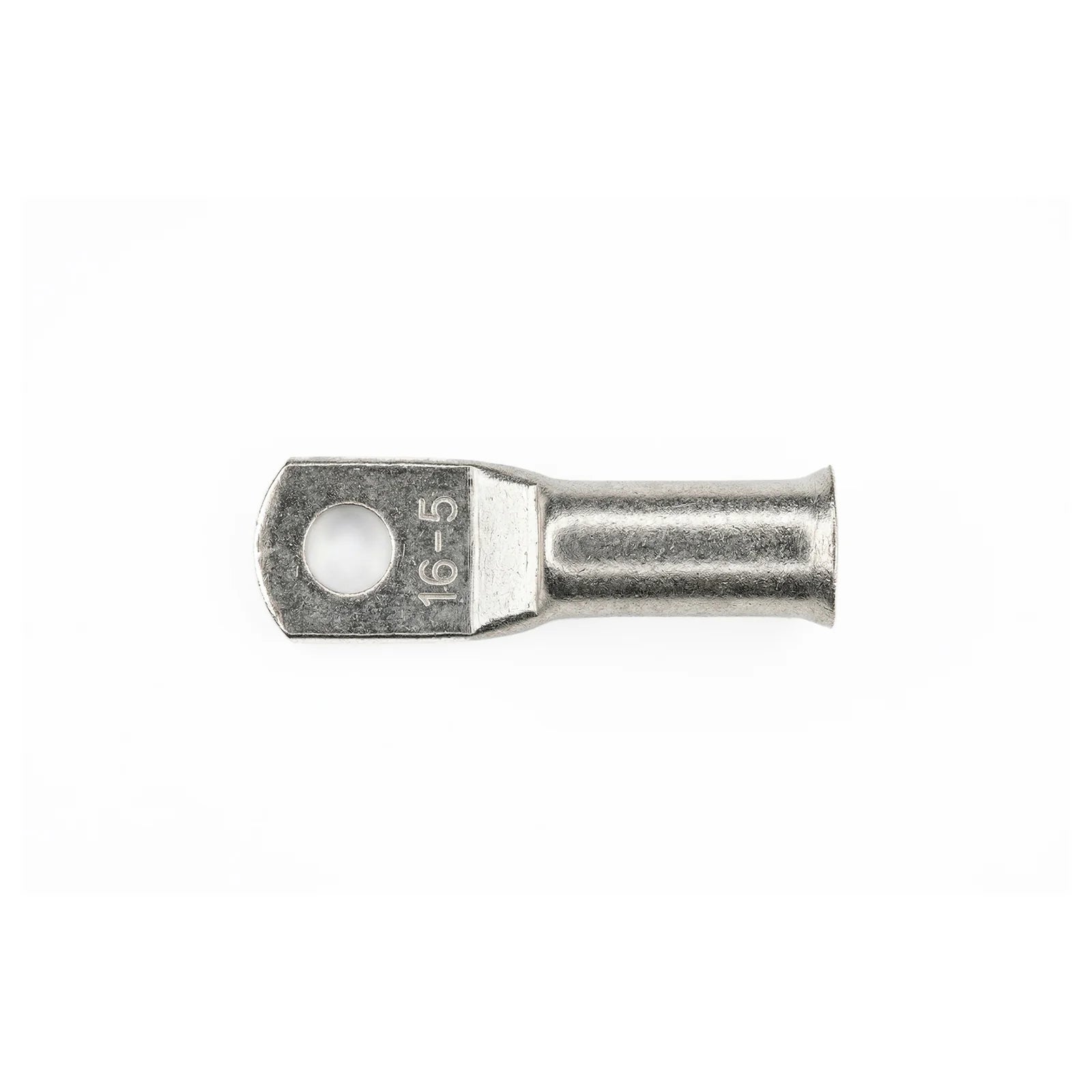 Top-down technical view of a 16mm2 M5 bellmouth copper cable lug