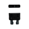 Black 1A ATO/ATC automotive blade fuse with silver-plated terminals showing top and side profiles